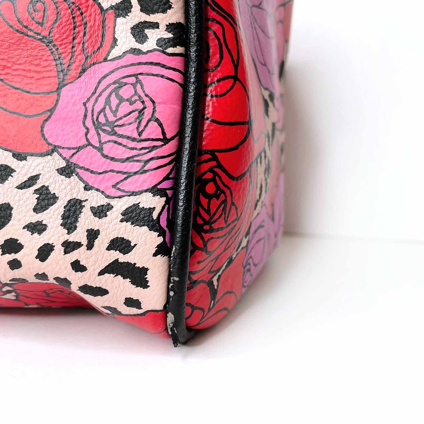 betsey johnson vegan leather rose leopard boston handbag