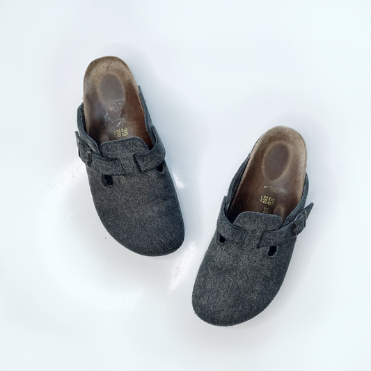 birkenstock grey wool felt boston clog mules - size 39