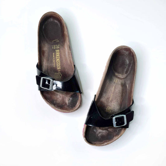 birkenstock madrid black patent sandals - size 38