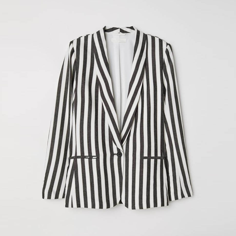 h&m linen-blend striped jacket blazer - size 4