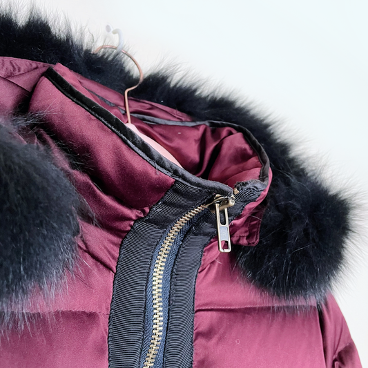 burberry long puffer jacket with fox fur hood - size medium