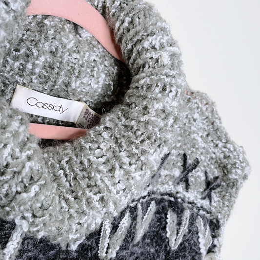 vintage cassidy wool-blend knit boho tassel turtleneck - size medium