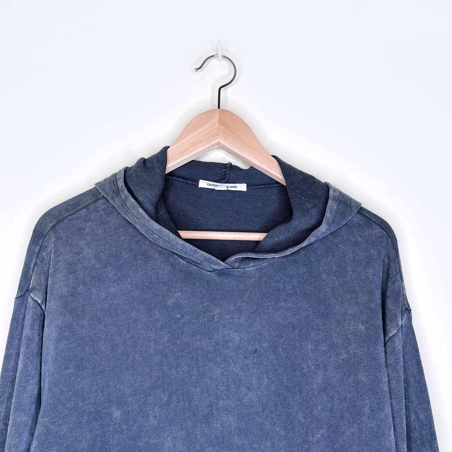 caution to the wind faded black hooded sweatshirt - size medium
