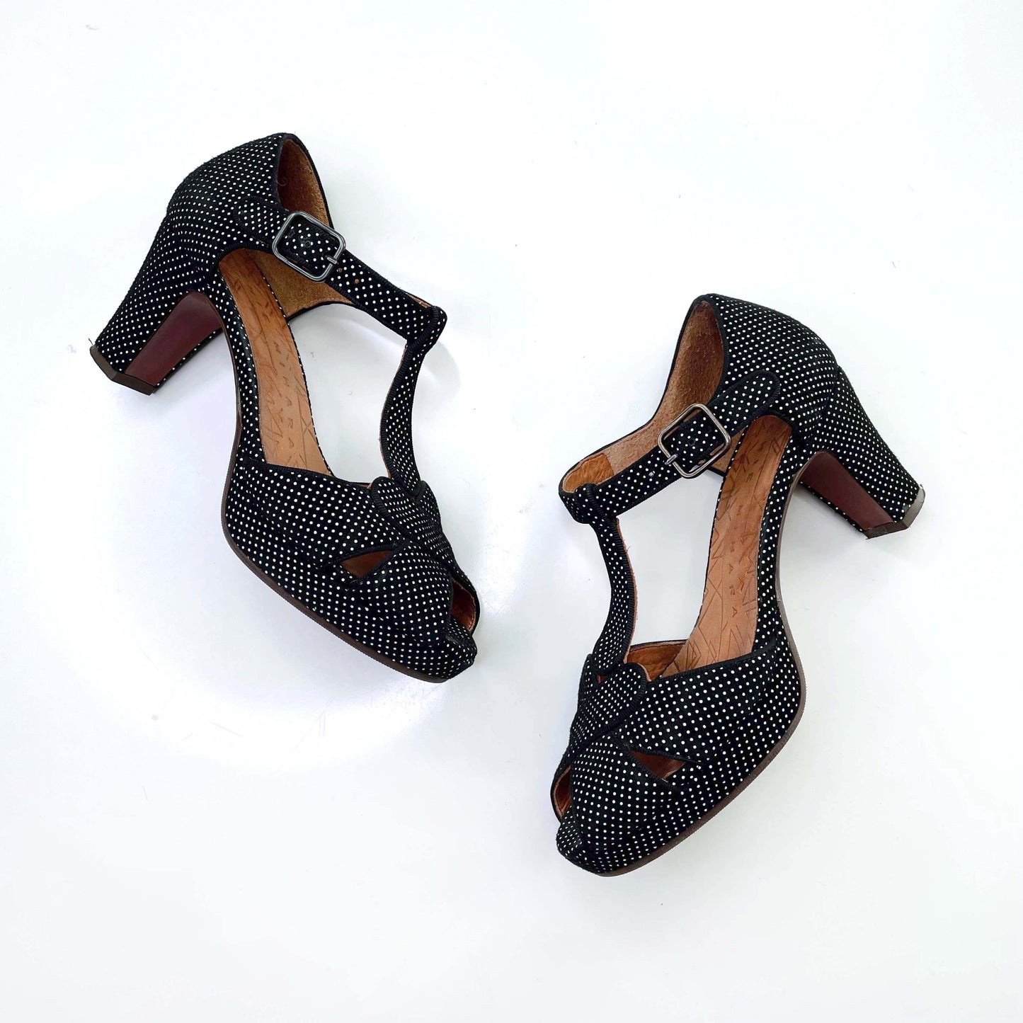 chie mihara polka dot t-strap heels - size 36