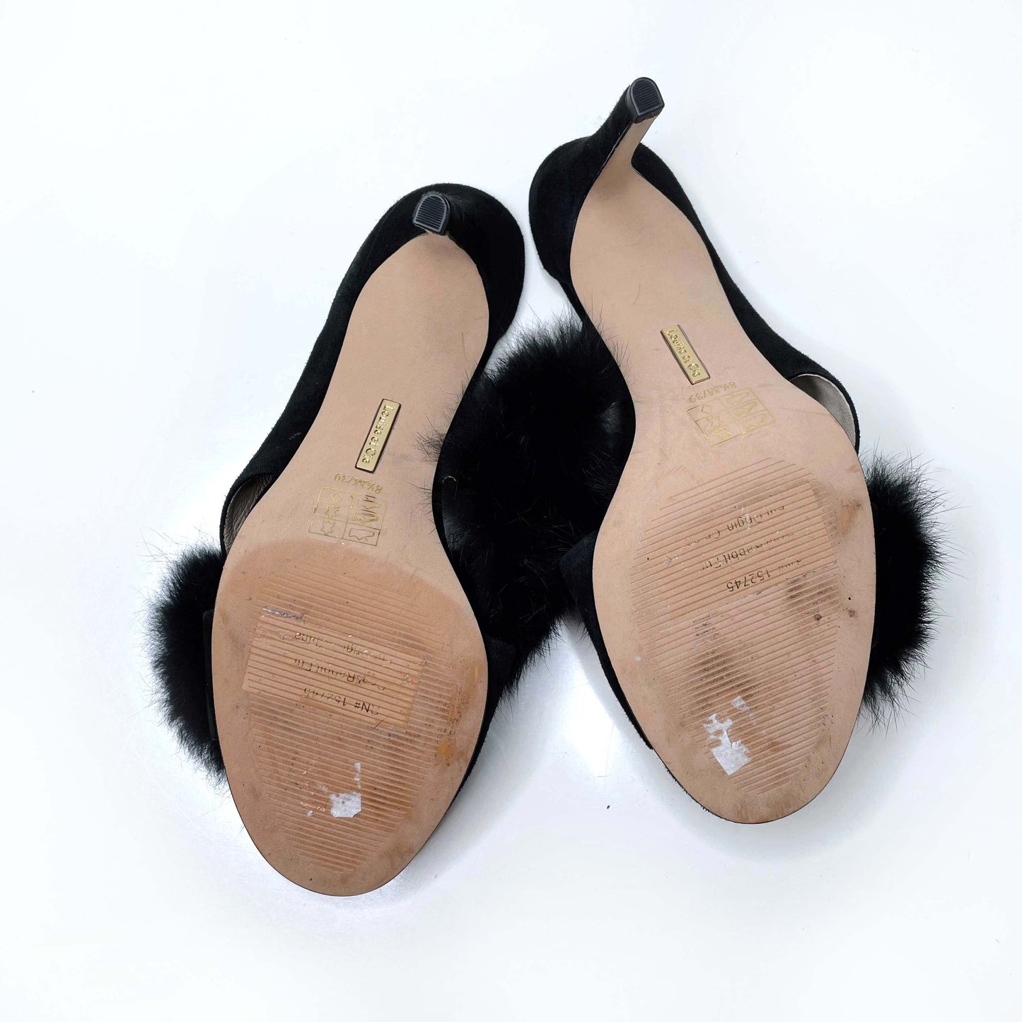louise et cie black holloway rabbit fur slip on heels - size 8.5