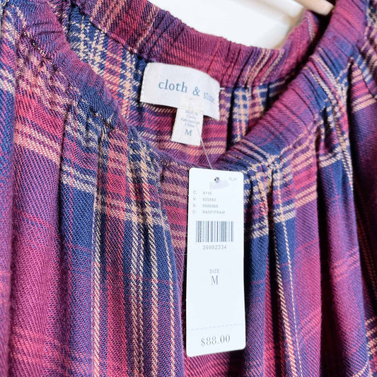 NWT Cloth & Stone homestead plaid off-shoulder top - size Medium