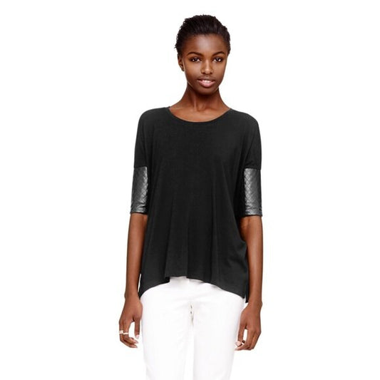 club monaco regan tee with leather sleeve - size medium