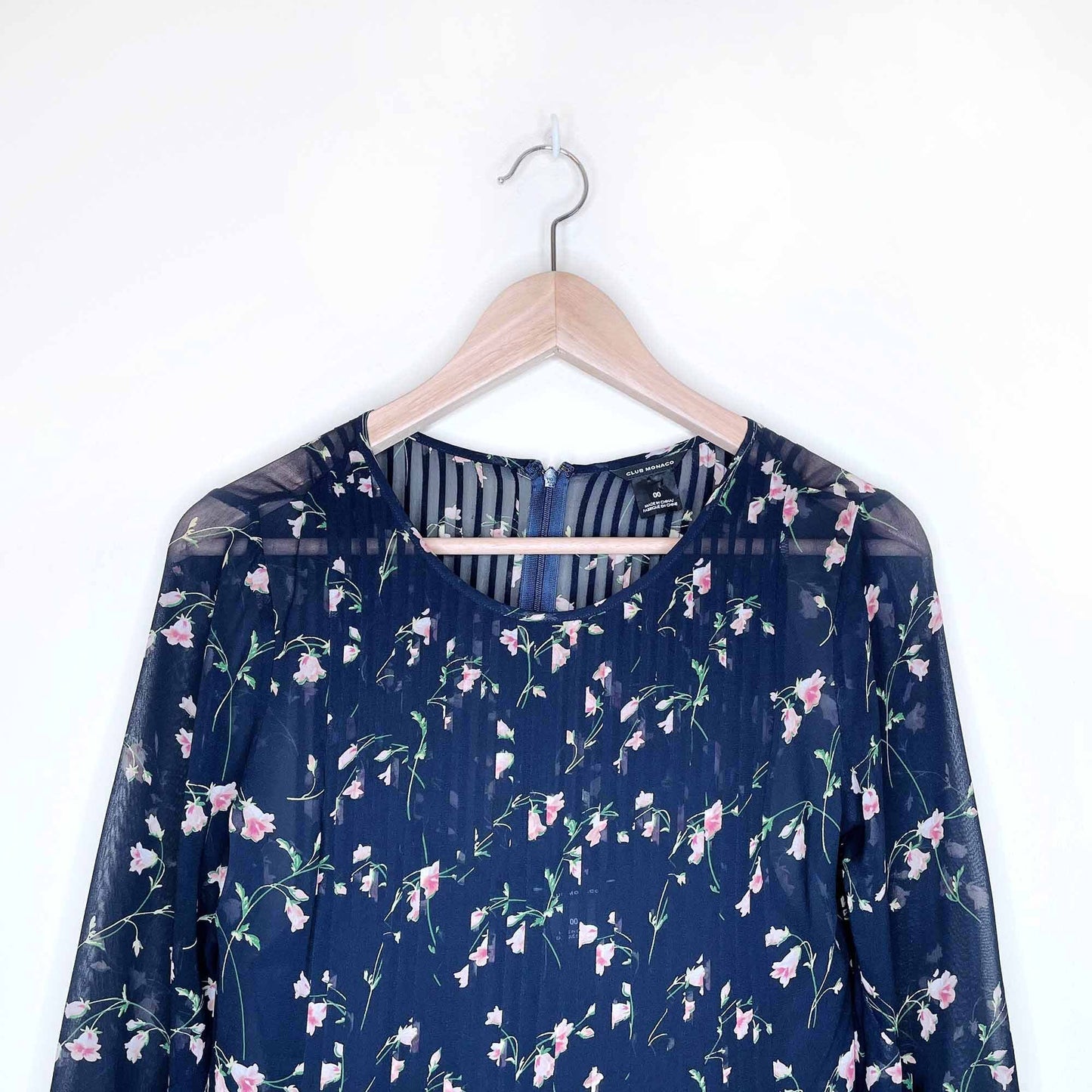 club monaco coriss navy floral silk chiffon dress - size 00