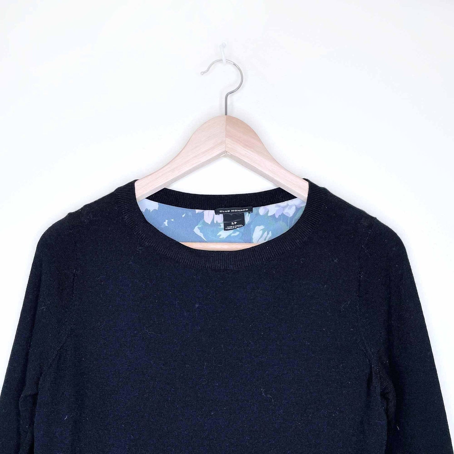 club monaco black wool layered jessah sweater - size small