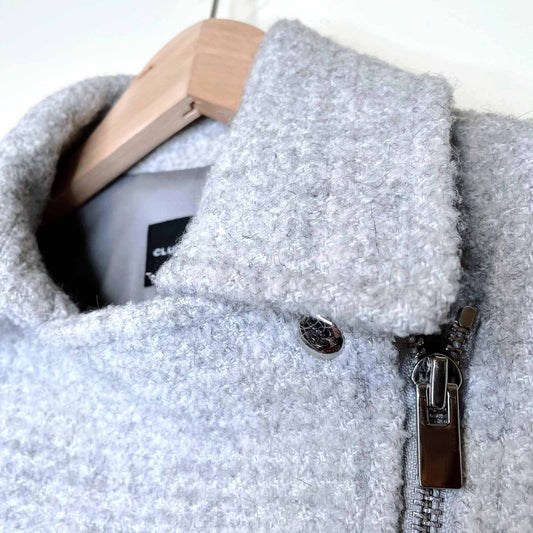 club monaco wool-blend boucle jacket with fur cuffs - size small