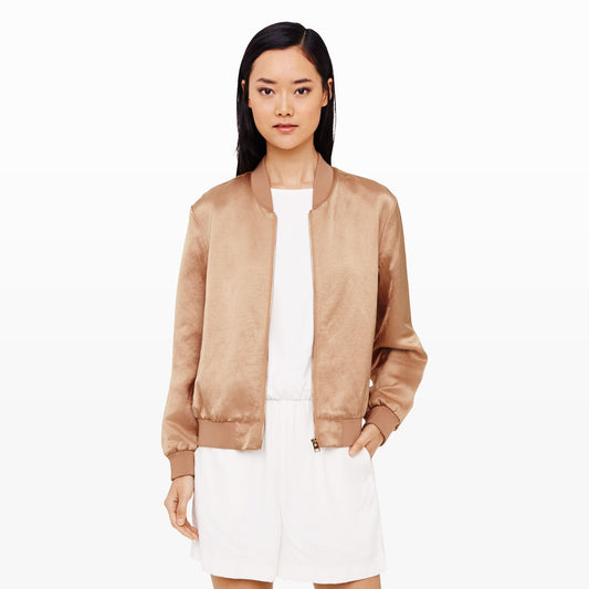 Club Monaco Bess satin bomber jacket with velvet trim - size Small