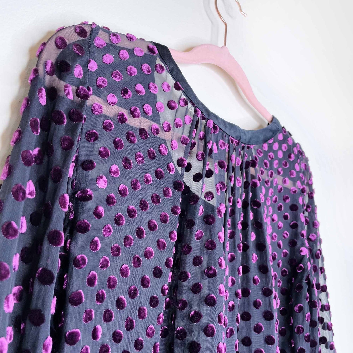 club monaco velvet dot silk blouse - size xs