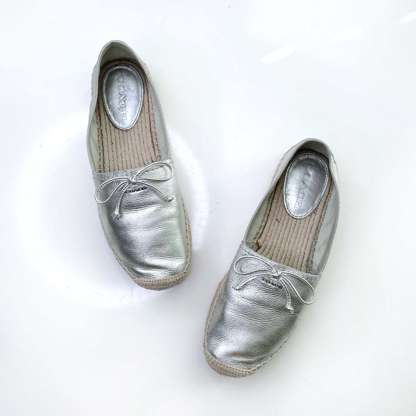 coach silver rae bow flatform espadrilles - size 9.5