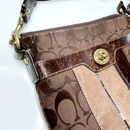 coach brown signature c monogram patchwork crossbody bag