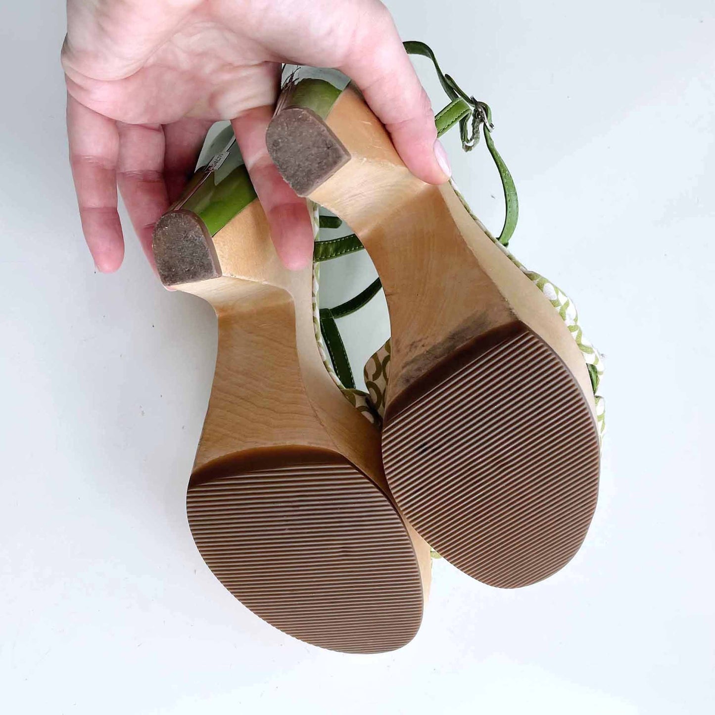 coach janeen pinup retro wood clog platform sandals - size 8