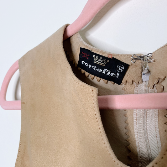 vintage cortefiel leather buckskin western embroidered dress - size xs