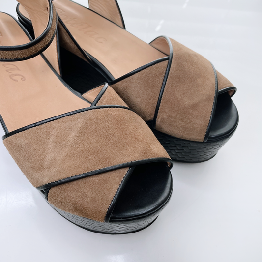 cotélac brown suede criss cross platform sandals - size 39