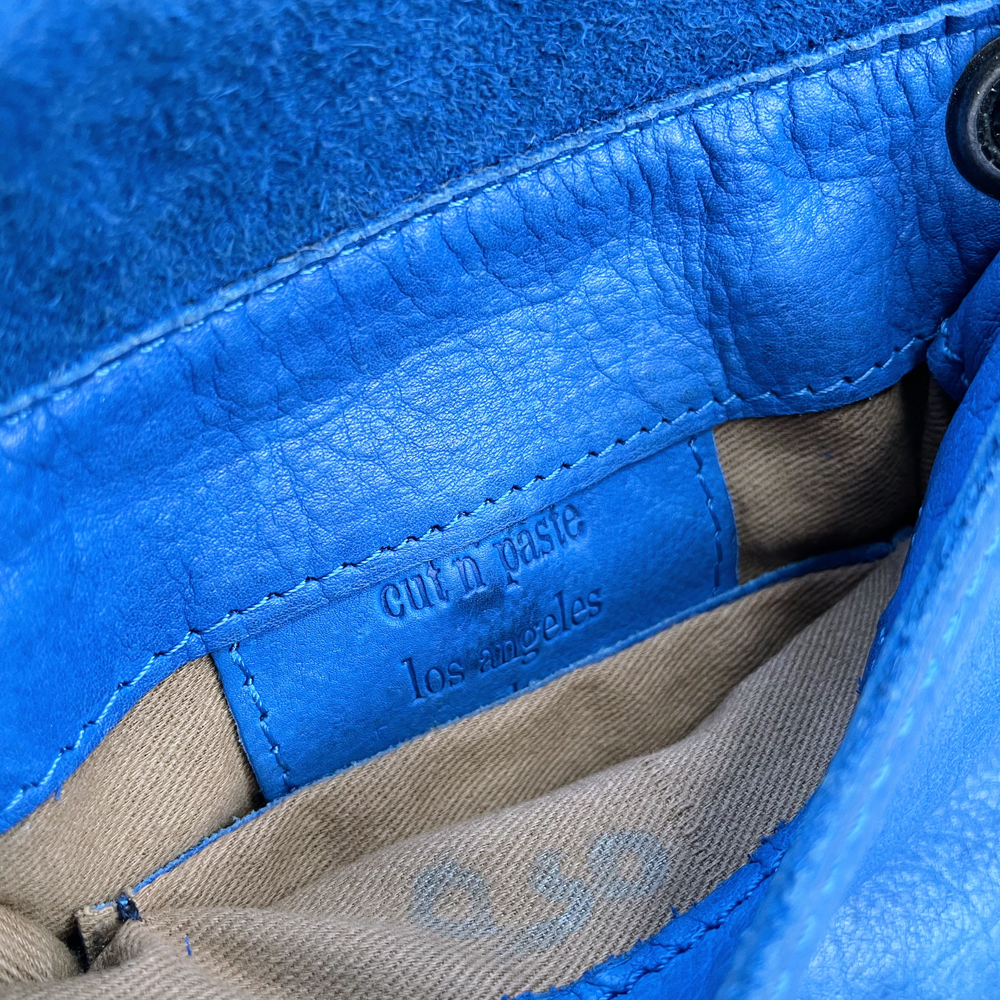 cut n paste blue leather boho fringe bag