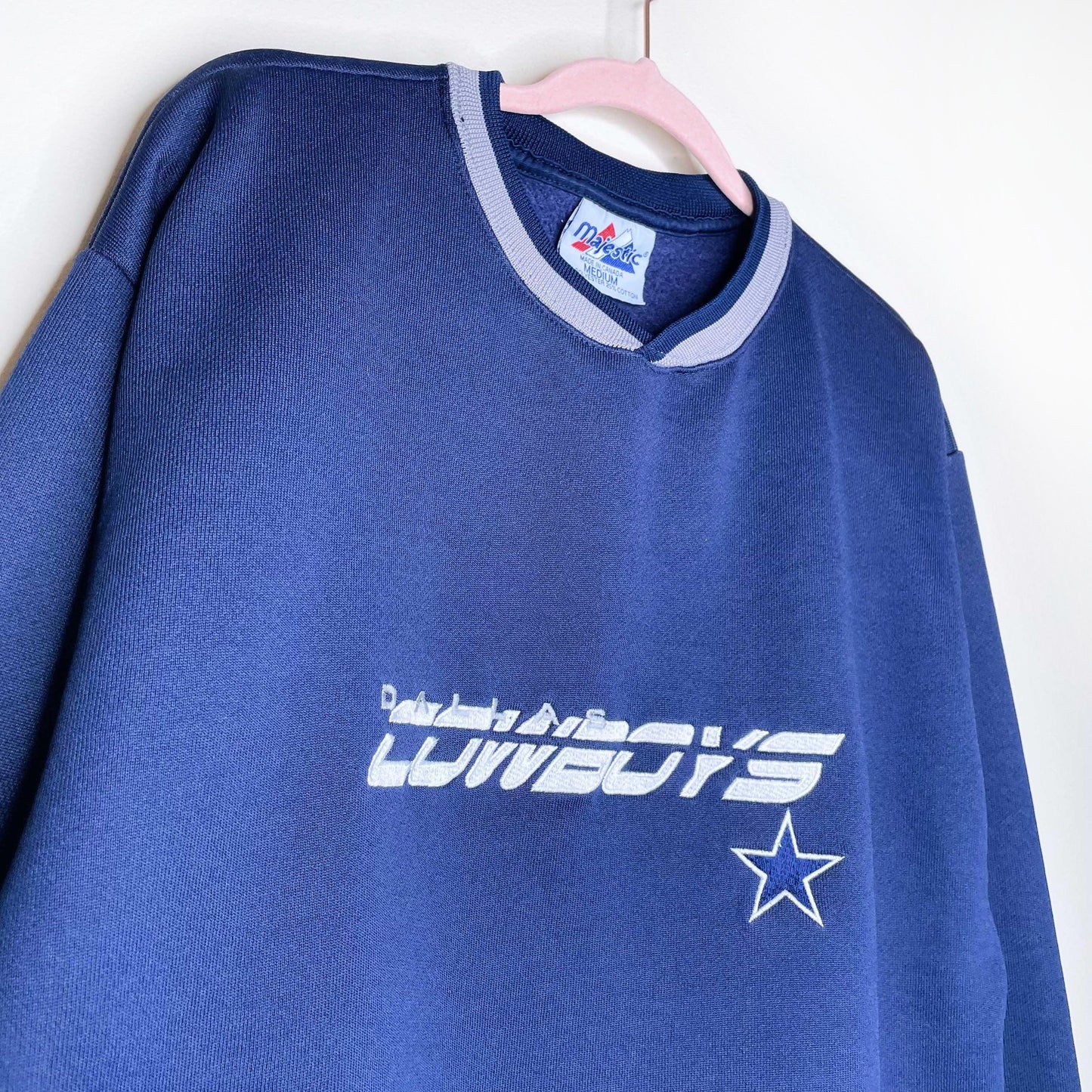 vintage majestic dallas cowboys v-neck pullover - size medium