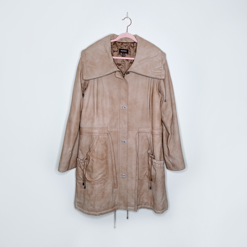 danier natural dye long rancher leather jacket - size xl