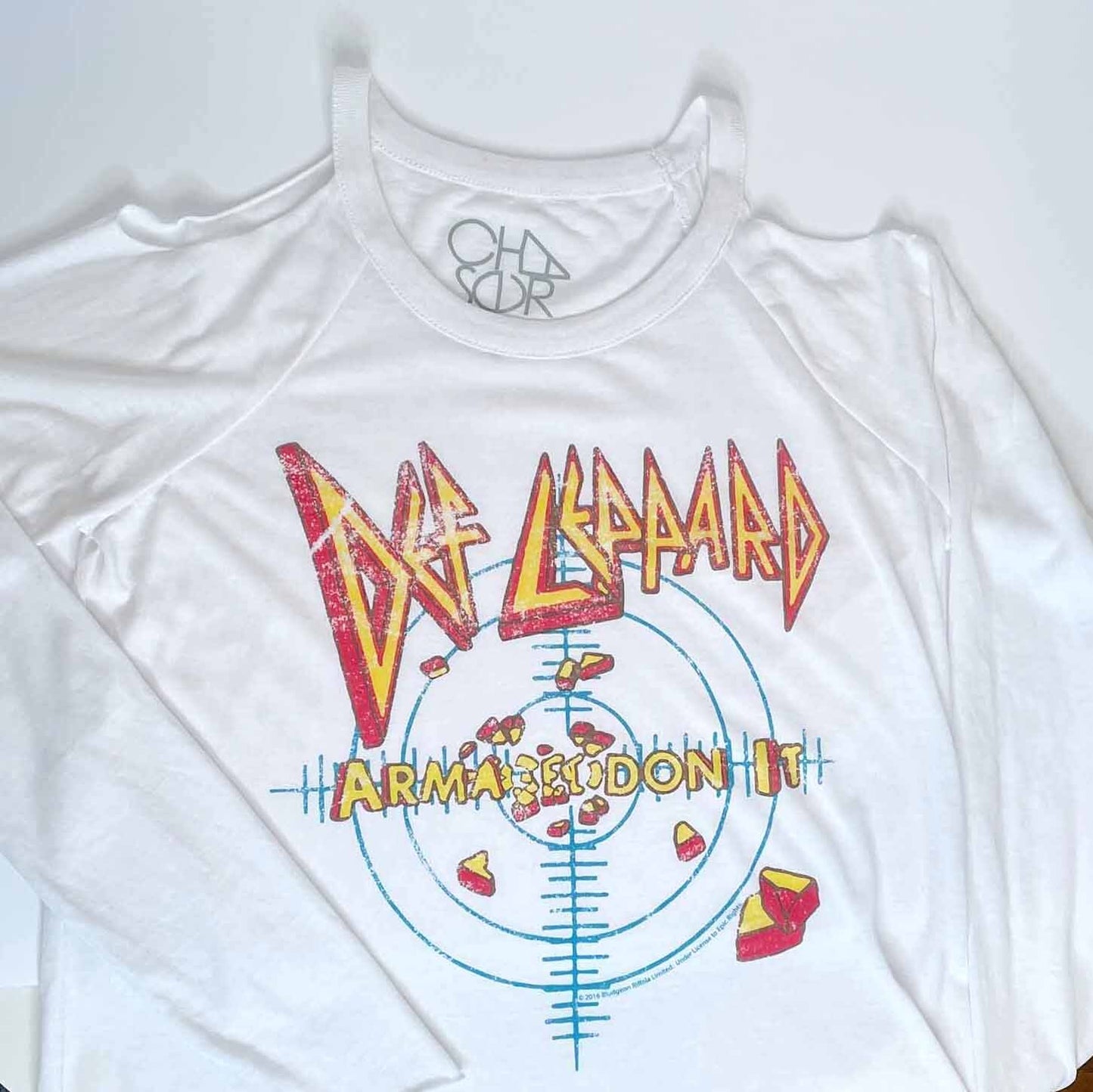 chaser def leppard cold shoulder long sleeve top - size small