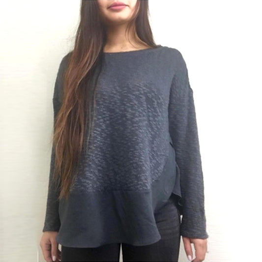 deletta melange sweater with chiffon trim and button sides - size large