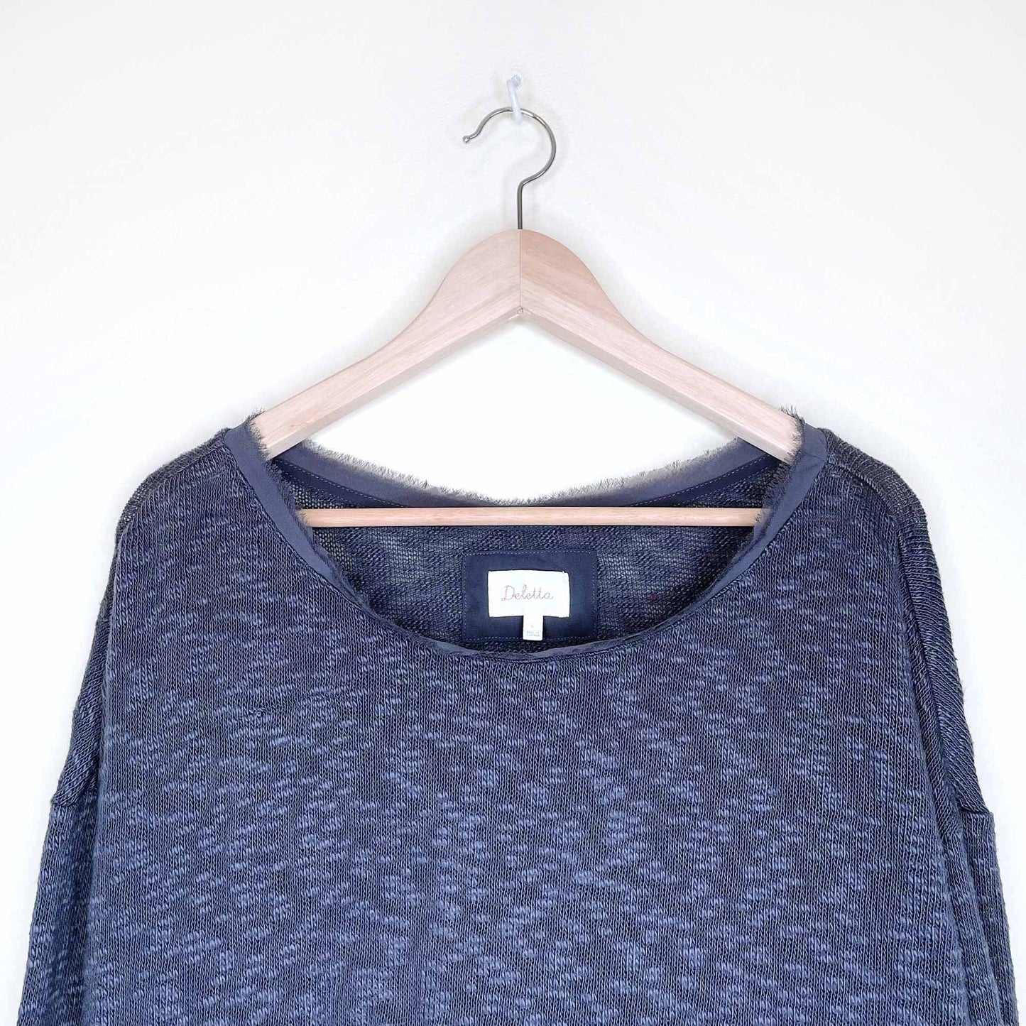 deletta melange sweater with chiffon trim and button sides - size large
