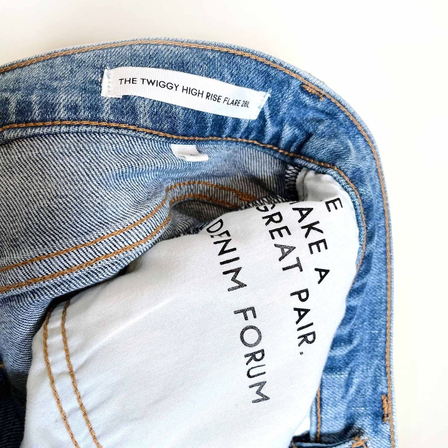 denim forum twiggy high rise flare jeans - size 28