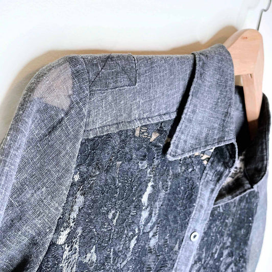 diesel grey lace panel button down blouse - size xs