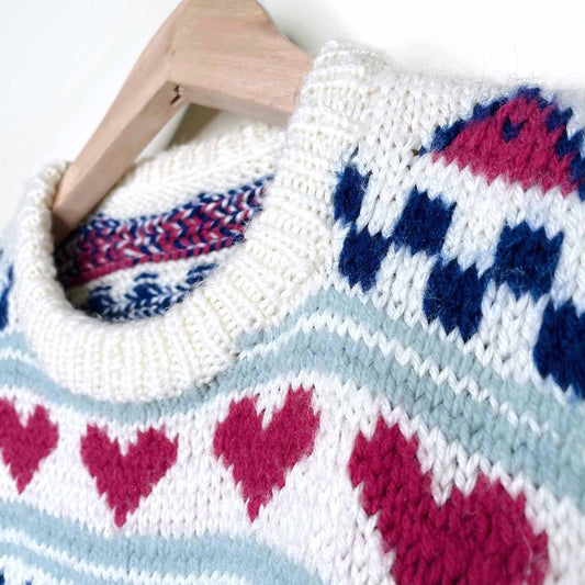 Vintage hand-knit ducks and hearts sweater - size M/L
