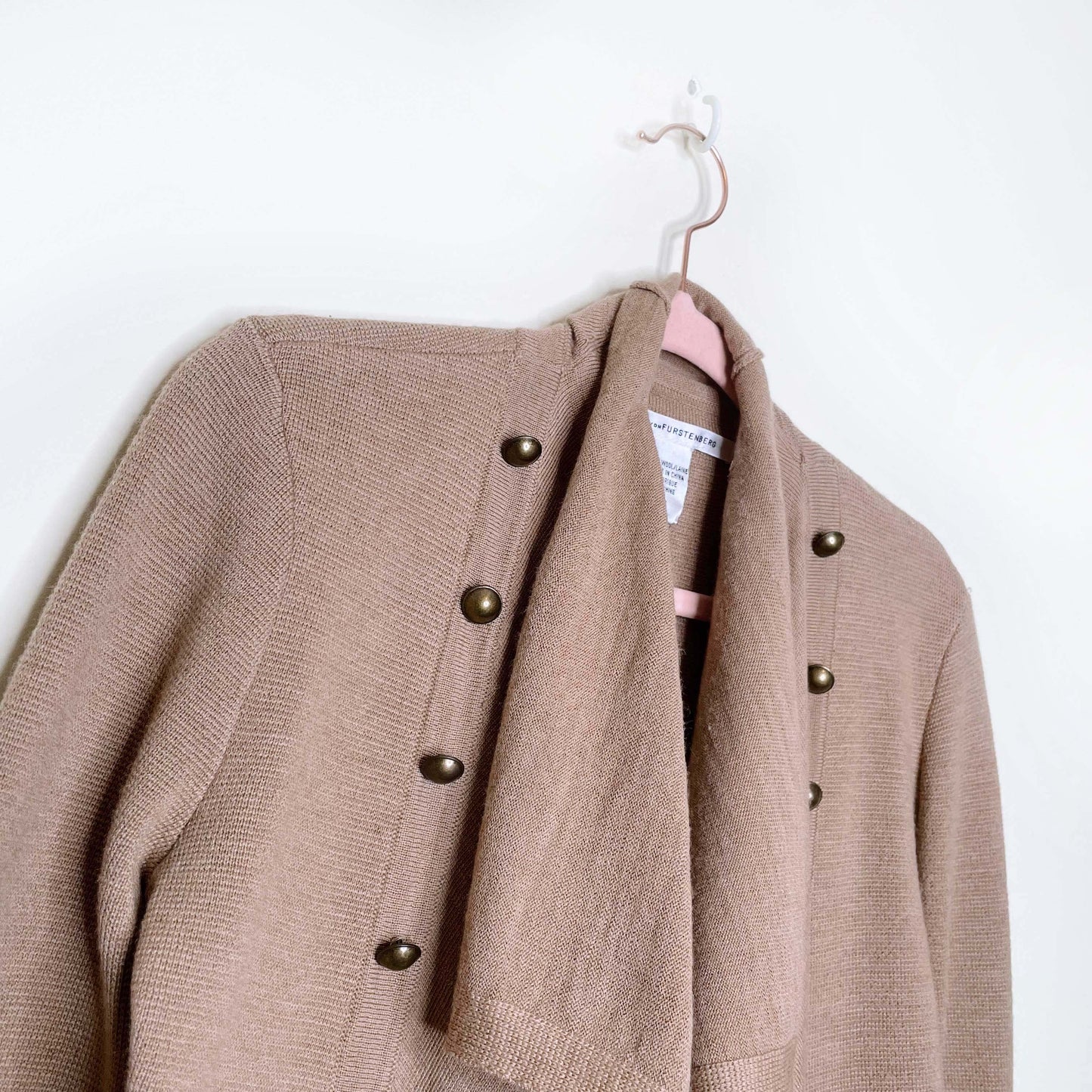 dvf camel wool open military uniform button cardigan - size P