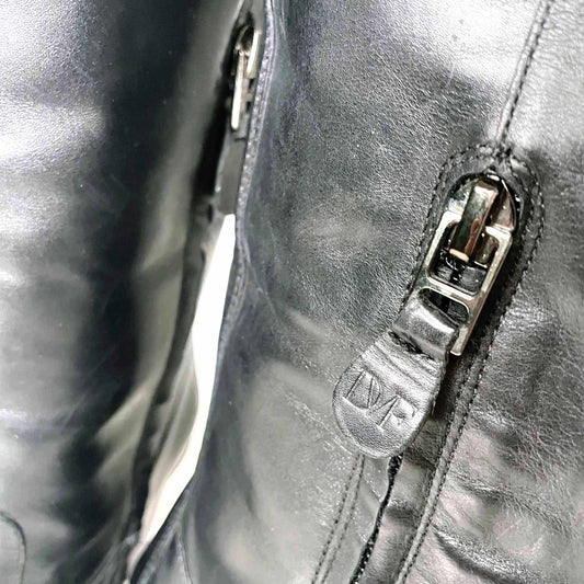 diane von furstenberg shelly tall leather heeled boots with gold trim - size 6