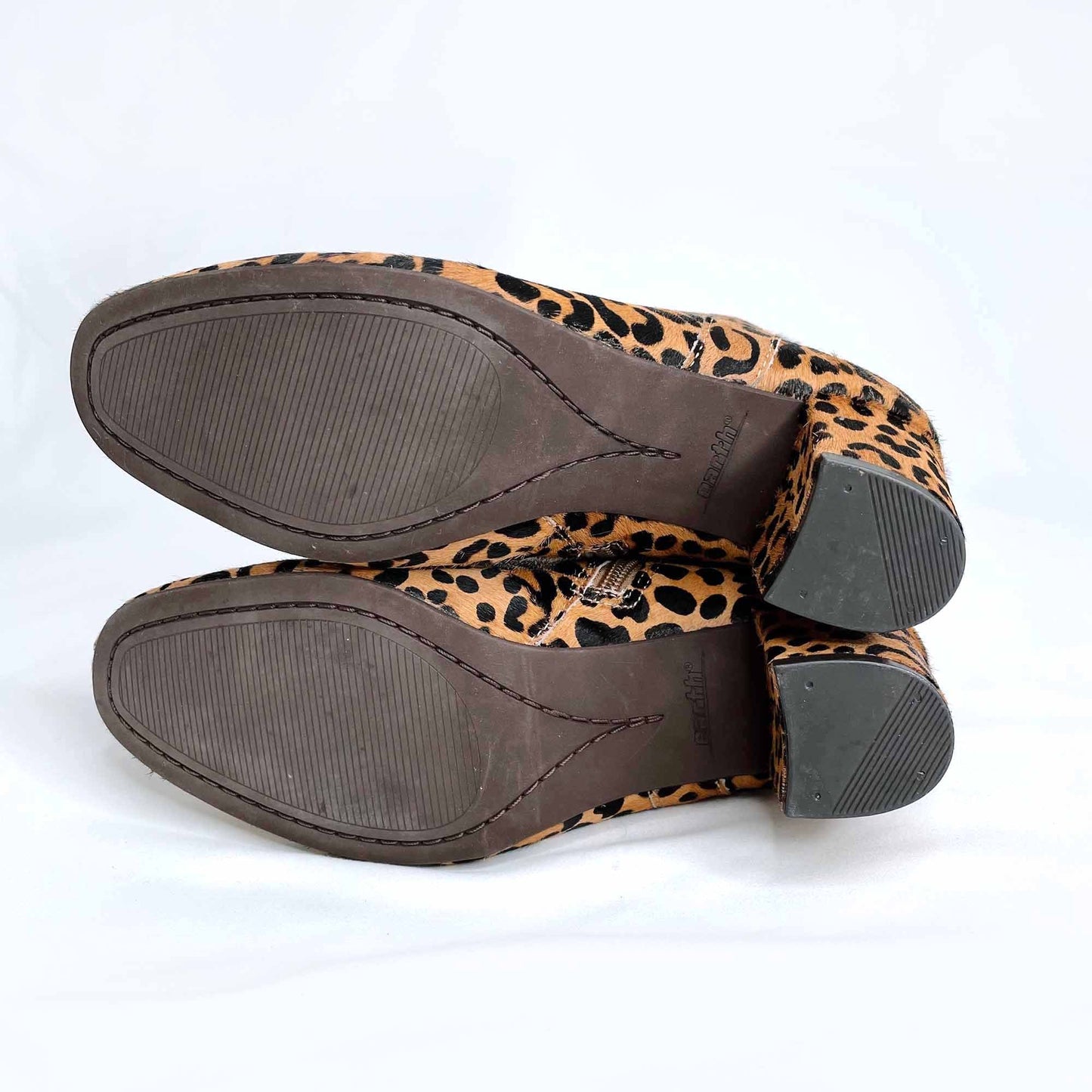 earth leopard calf hair sparta heeled ankle boot - size 7.5