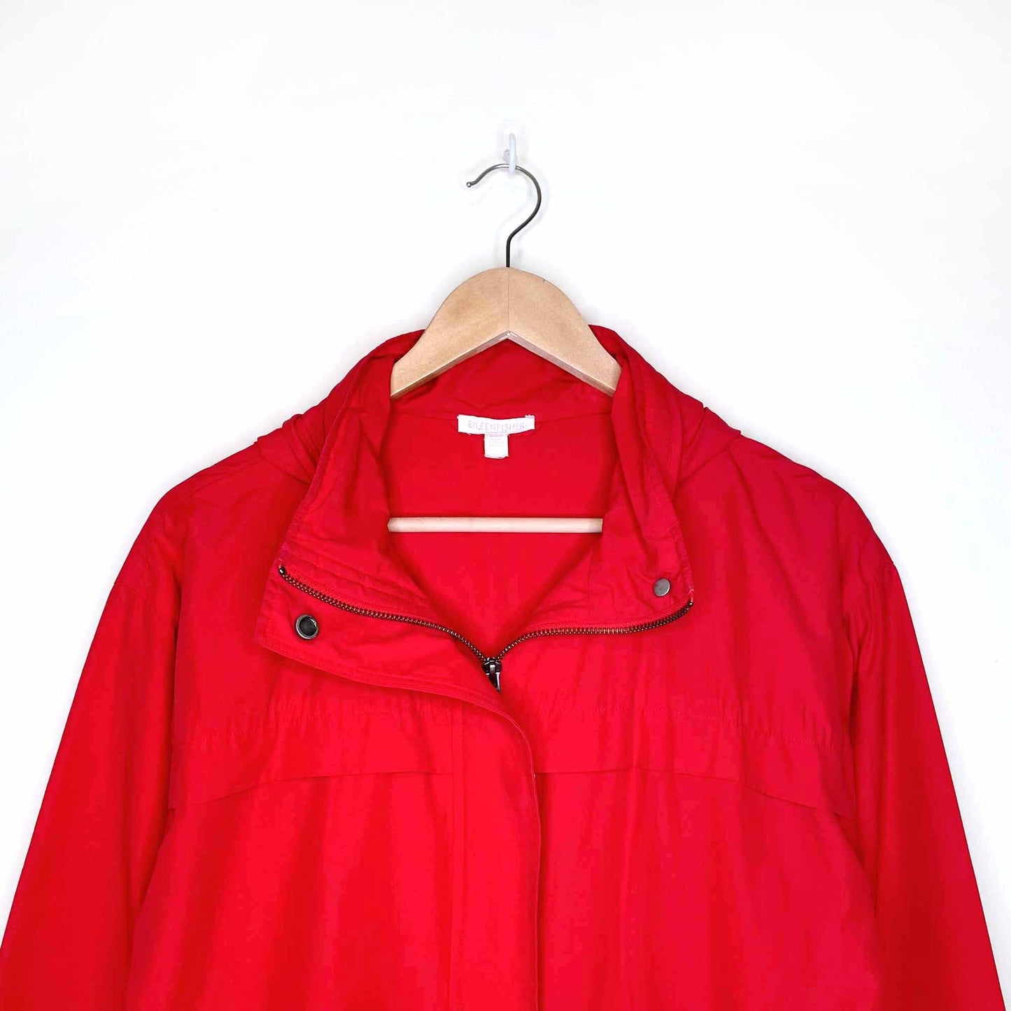eileen fisher organic cotton nylon anorak jacket with hideaway hood - size medium