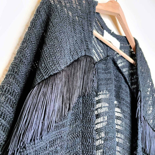 ellie mae black fringed boho open cardigan - size small