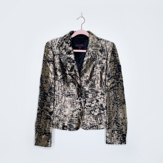 escada gold metallic brocade linen-silk blazer - size 36