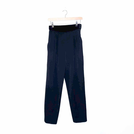 vintage escada black velvet waistband high rise tuxedo trousers - size 34