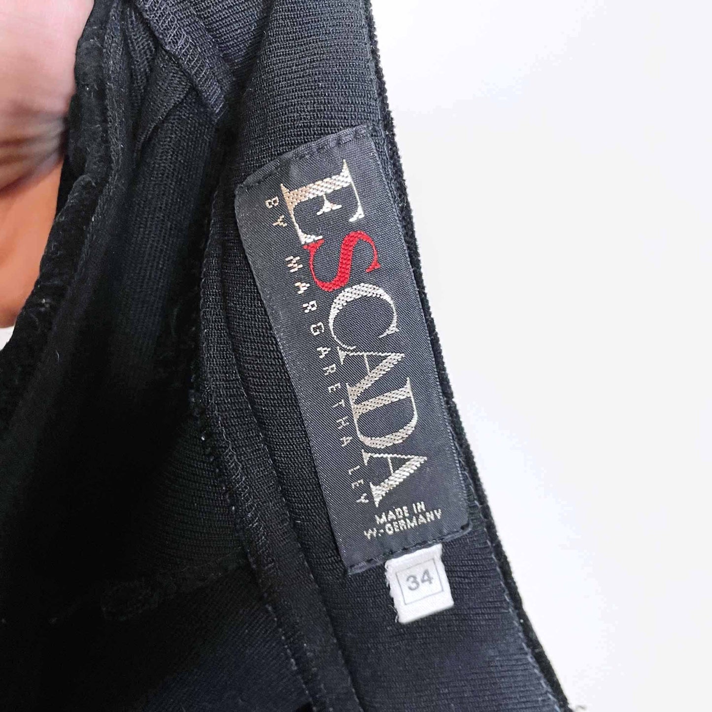vintage escada black velvet waistband high rise tuxedo trousers - size 34