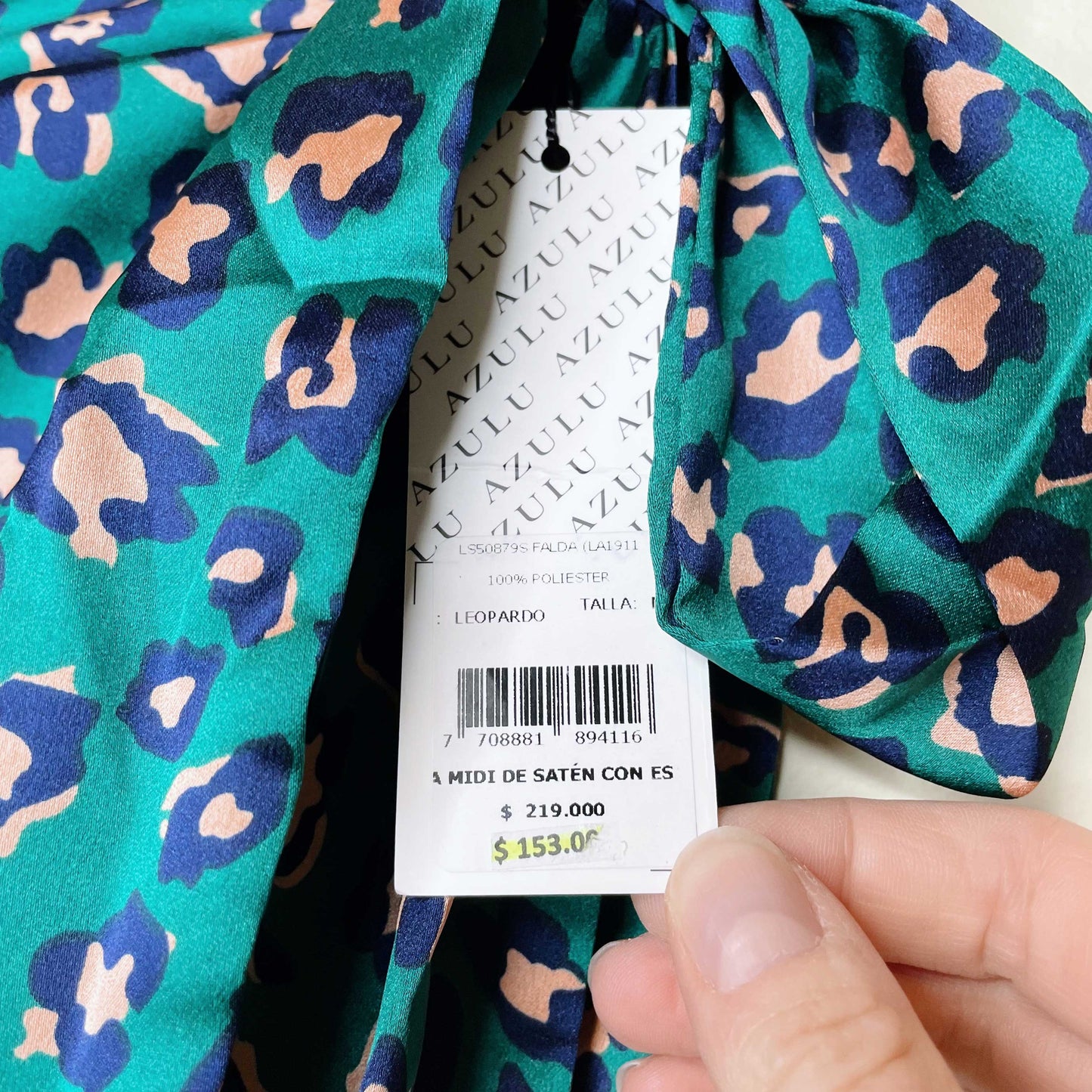 nwt e.ssue green leopard satin wrap midi skirt - size medium