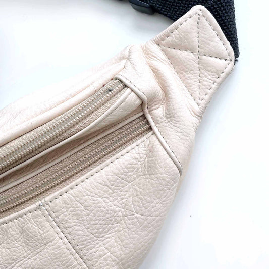 vintage cream leather fanny pack waist pouch