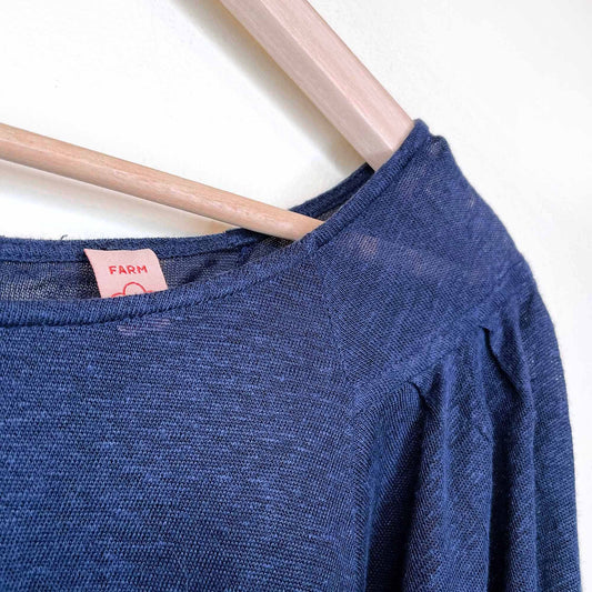 farm rio 100% linen cropped puff sleeve tee - size medium