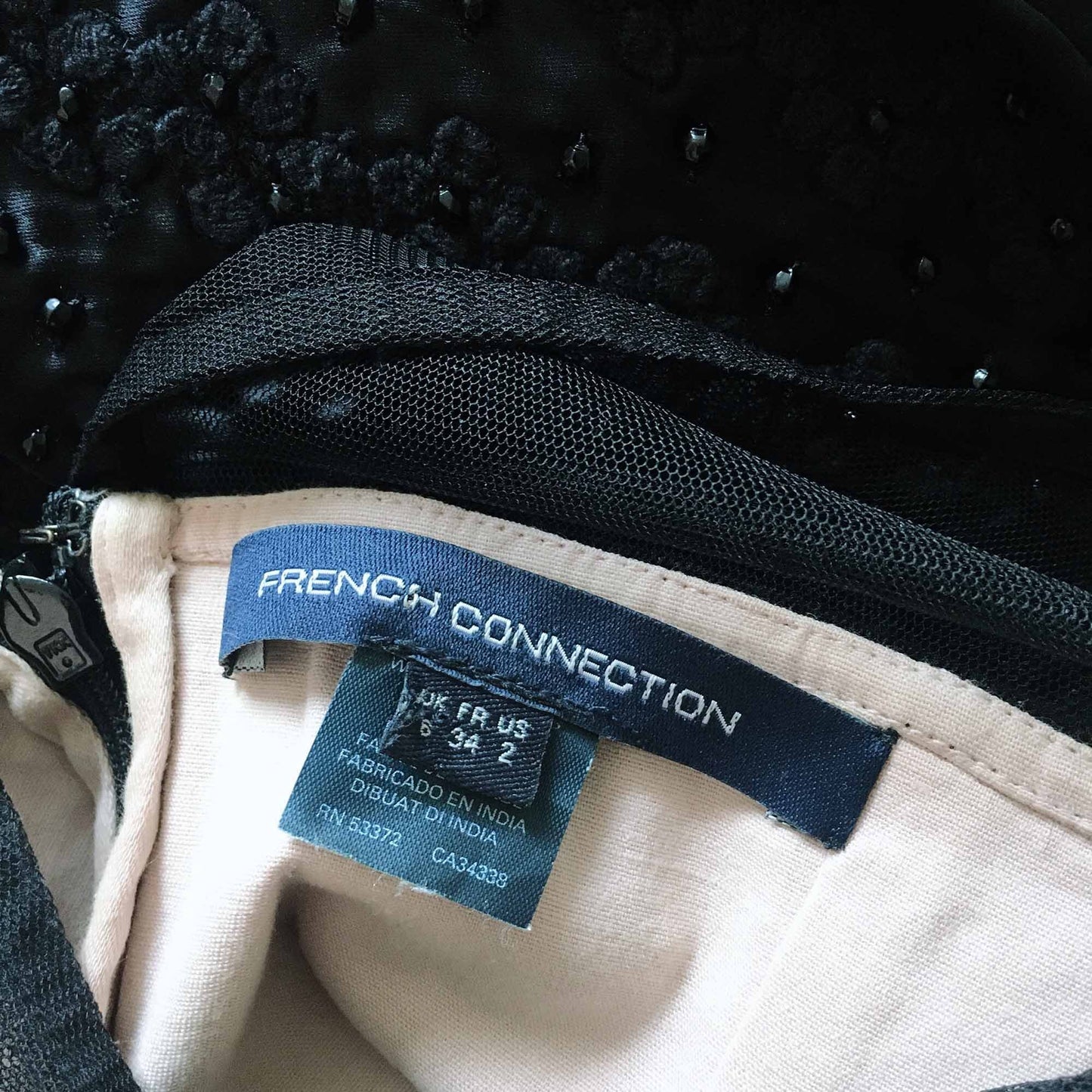 french connection sheer beaded cocktail dress - size 2