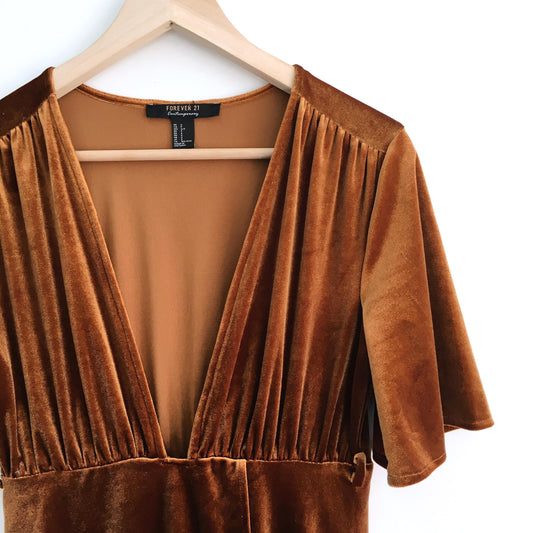Forever 21 Gold Velvet Tulip Dress - size Small