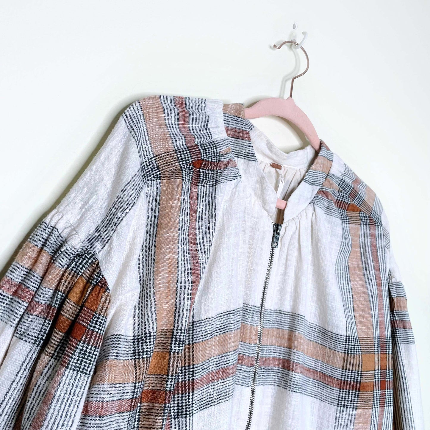 free people mattie plaid farmcore cotton bomber jacket - size medium