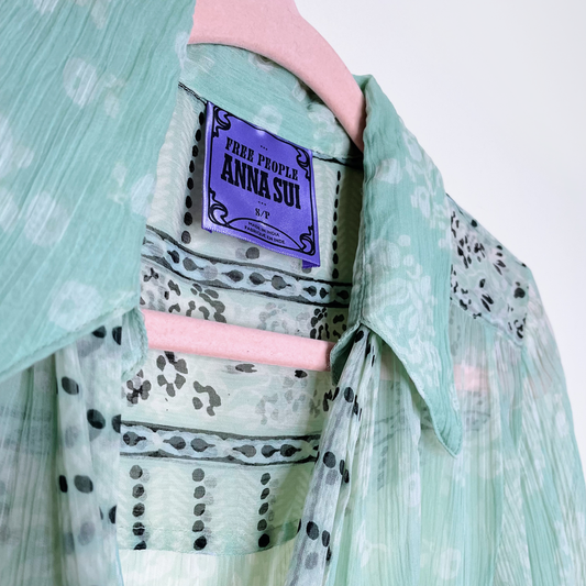 free people x anna sui stevie top in sage combo - size small