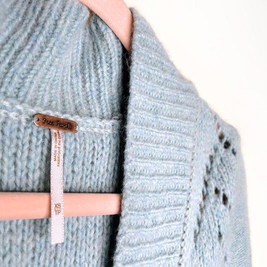 free people wool-blend knit cardigan with lace peplum hem - size xs