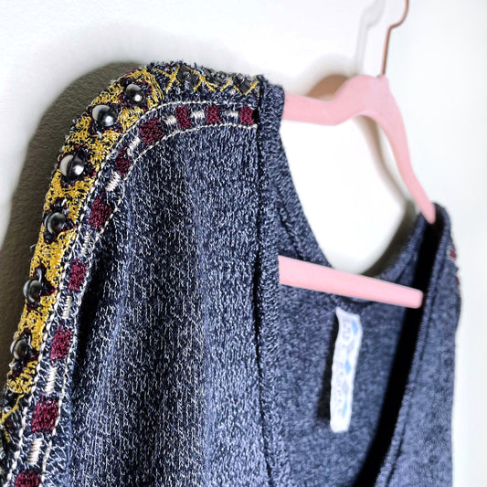 free people hi lo wool-blend tunic with embroidered sleeve - size xs