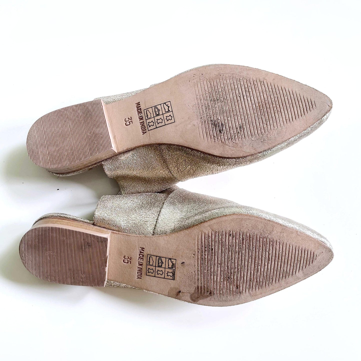 free people gold leather sienna ruffled mules - size 35