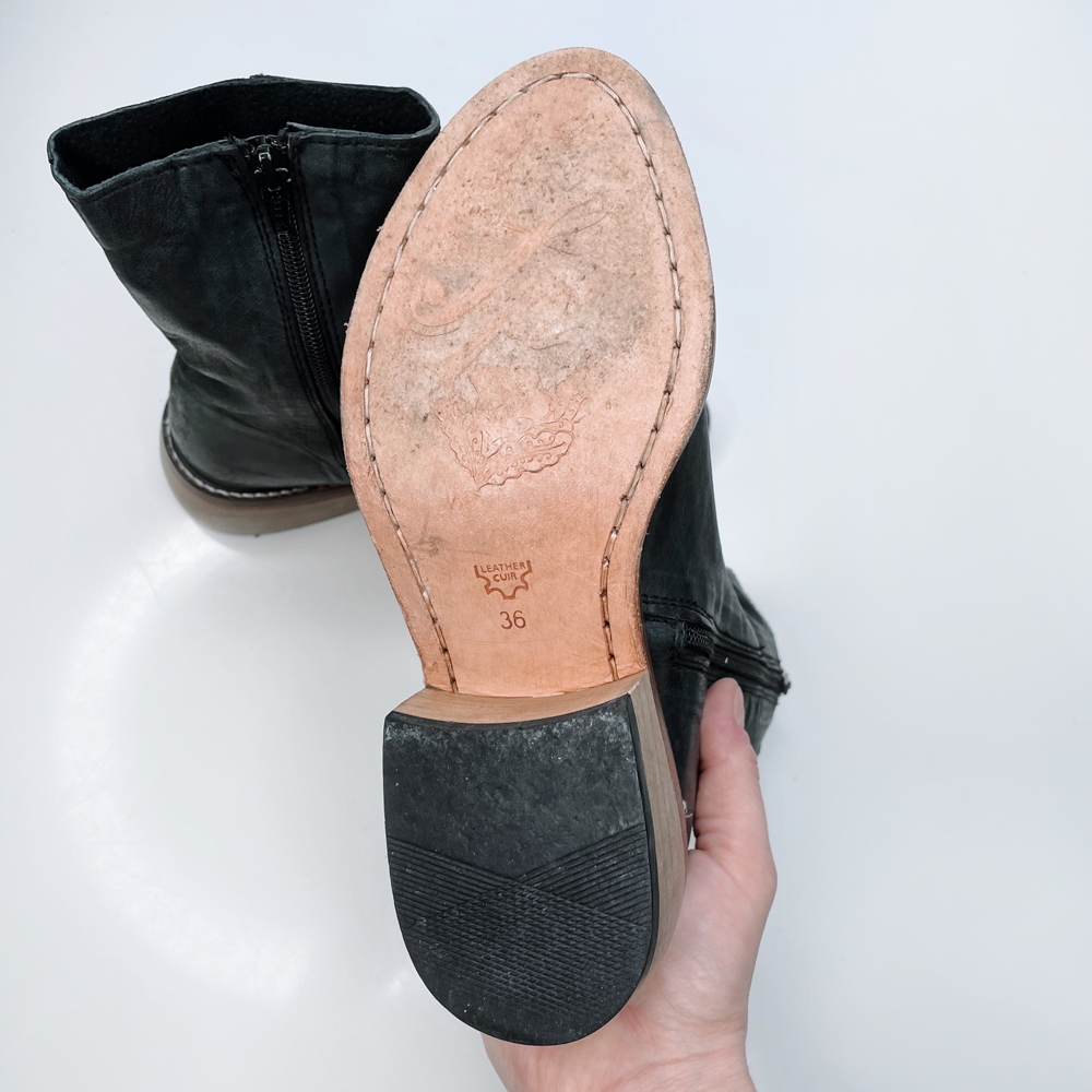 free people black leather mid-ankle boots - size 36