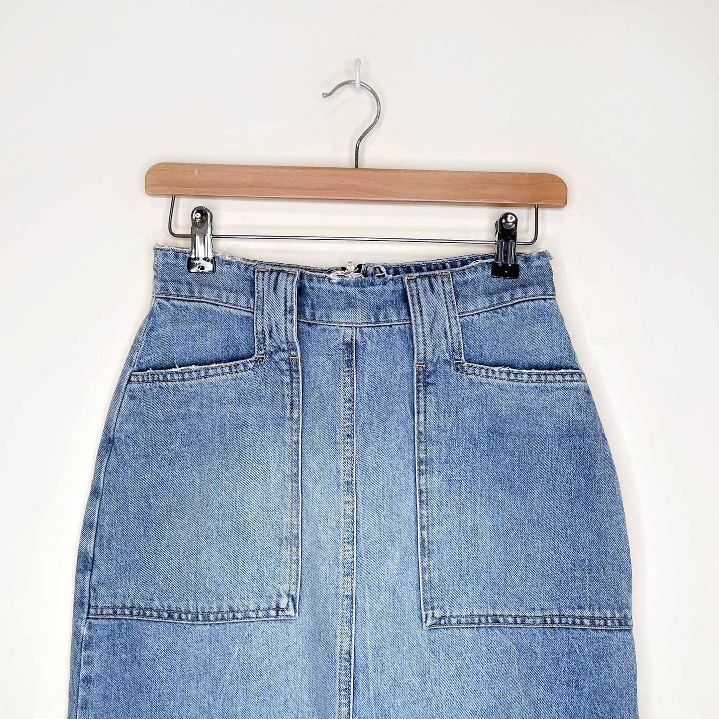 free people elisa high rise denim distressed pencil skirt - size 26